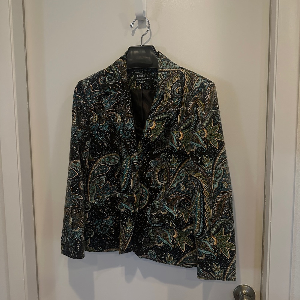 Tribal Velvet Paisley Blazer with Black and Teal - Size 10
